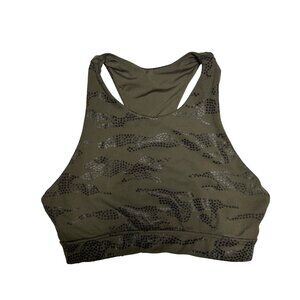 Glyder Olive Green Racerback Sports Bra Starry Camo Print High Neck Size Medium